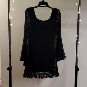 Witchy Black Crochet Bell Sleeve Dress